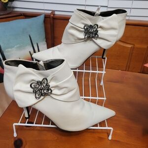 ALDO white leather heeled booties